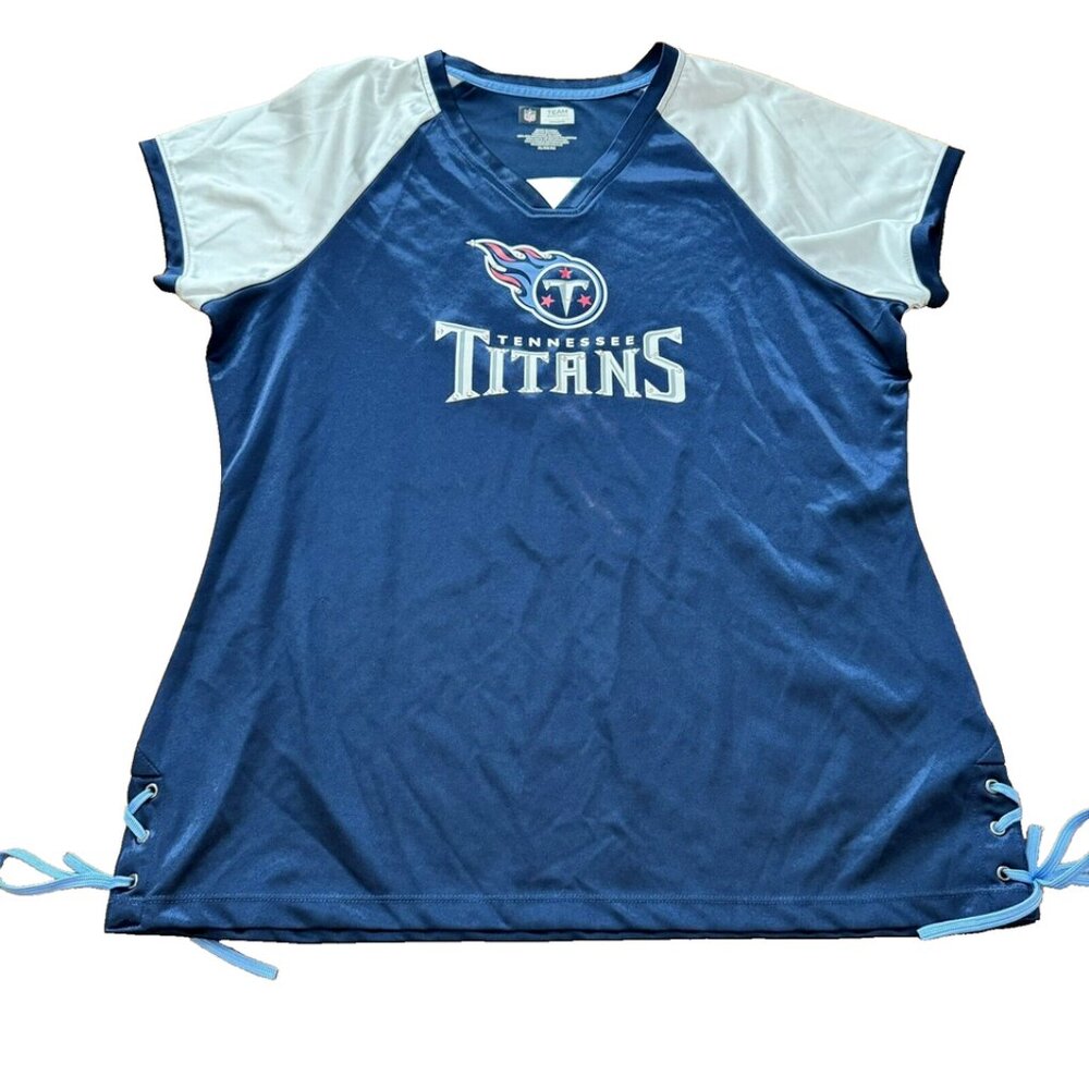 NFL Team‎ Apparel Tennessee Titans Shirt Womens XL Blue Studded Lace Up Side Top